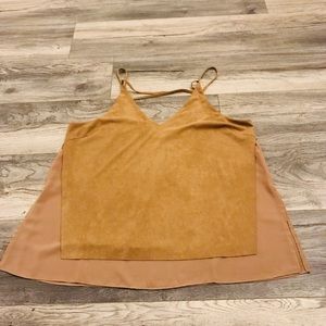 Suede Like Camel Color Spaghetti Strap Top